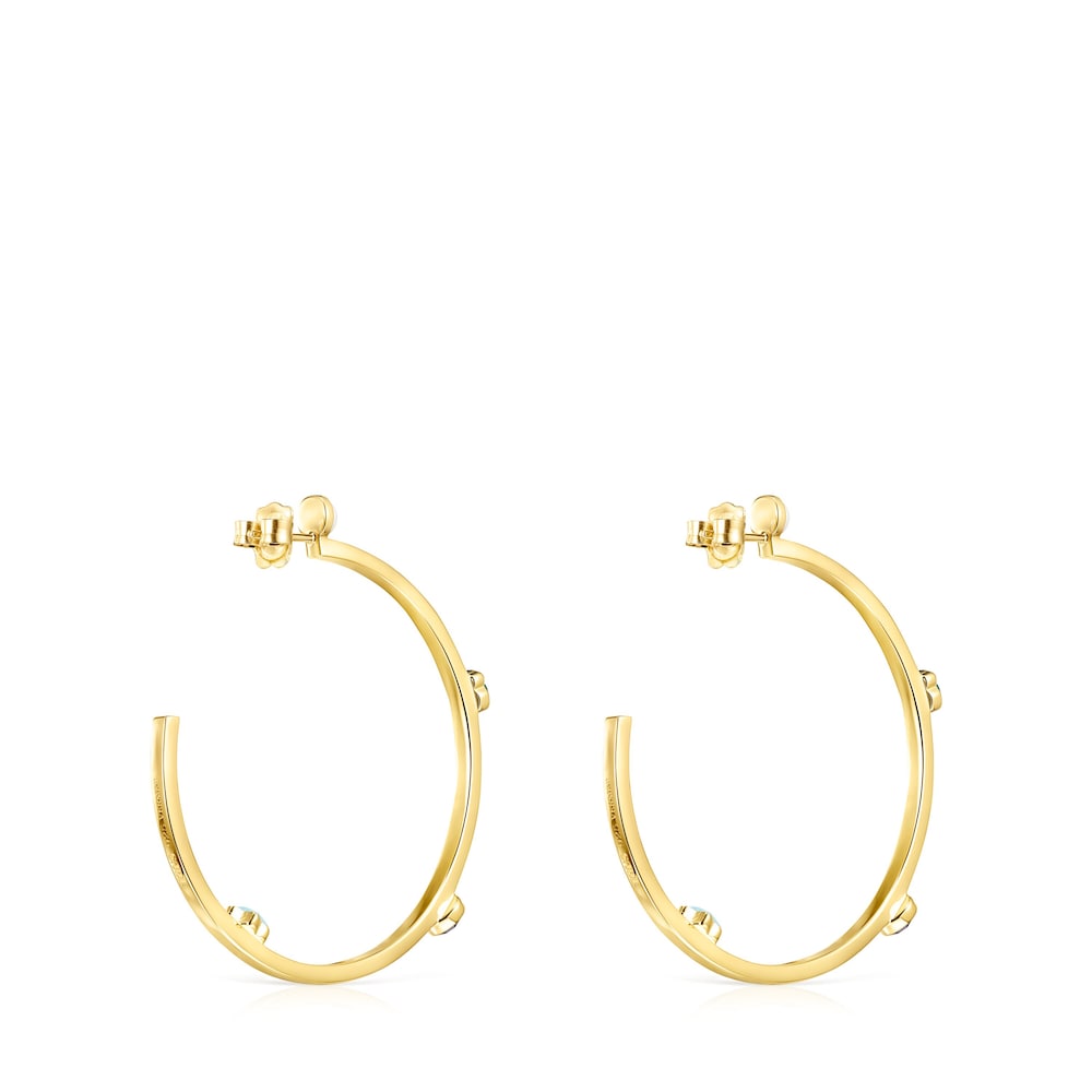 Aretes grandes Glory con ba&ntilde;o de oro 18 kt sobre plata con Gemas