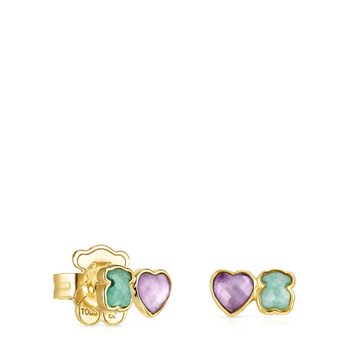 Pendientes con baño de oro 18 kt sobre plata y amazonita y amatista Glory