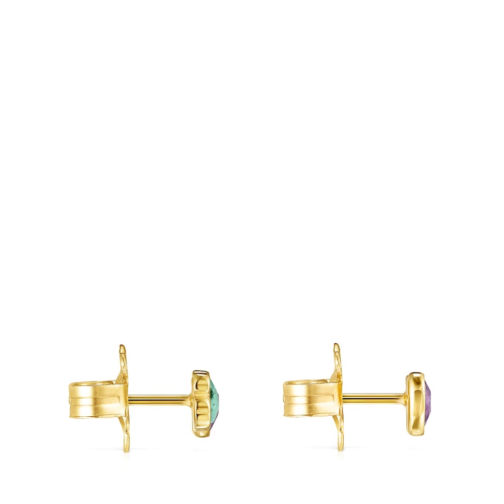Pendientes con baño de oro 18 kt sobre plata y amazonita y amatista Glory Pendientes con baño de oro 18 kt sobre plata y amazonita y amatista Glory