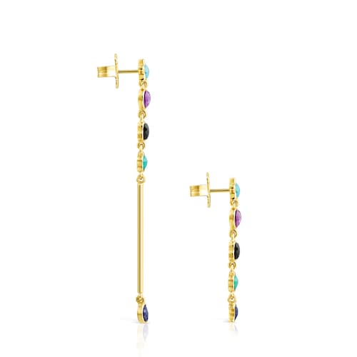 Arracades llargues amb bany d'or 18 kt sobre plata&nbsp;amb gemmes&nbsp;Glory