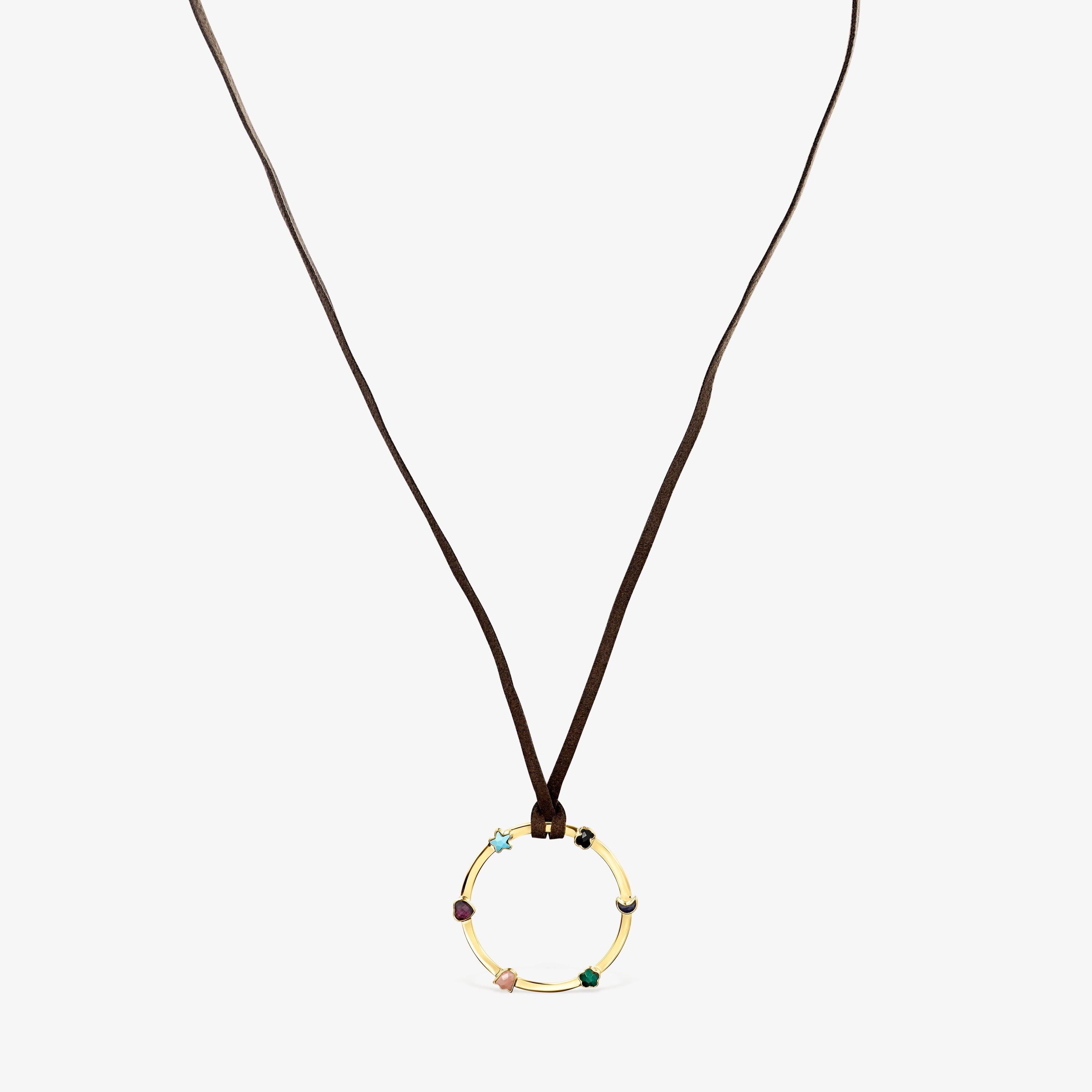 Glory Necklace in 18K gold vermeil with five multicolor Gemstones motifs