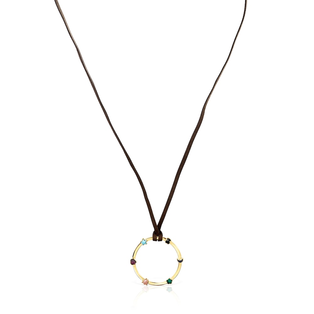 Glory Necklace in 18K gold vermeil with five multicolor Gemstones motifs