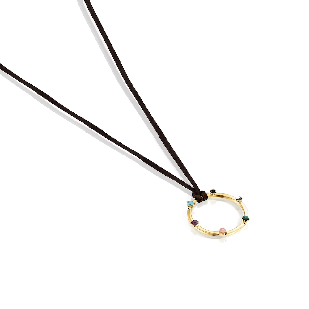 Glory Necklace in 18K gold vermeil with five multicolor Gemstones motifs