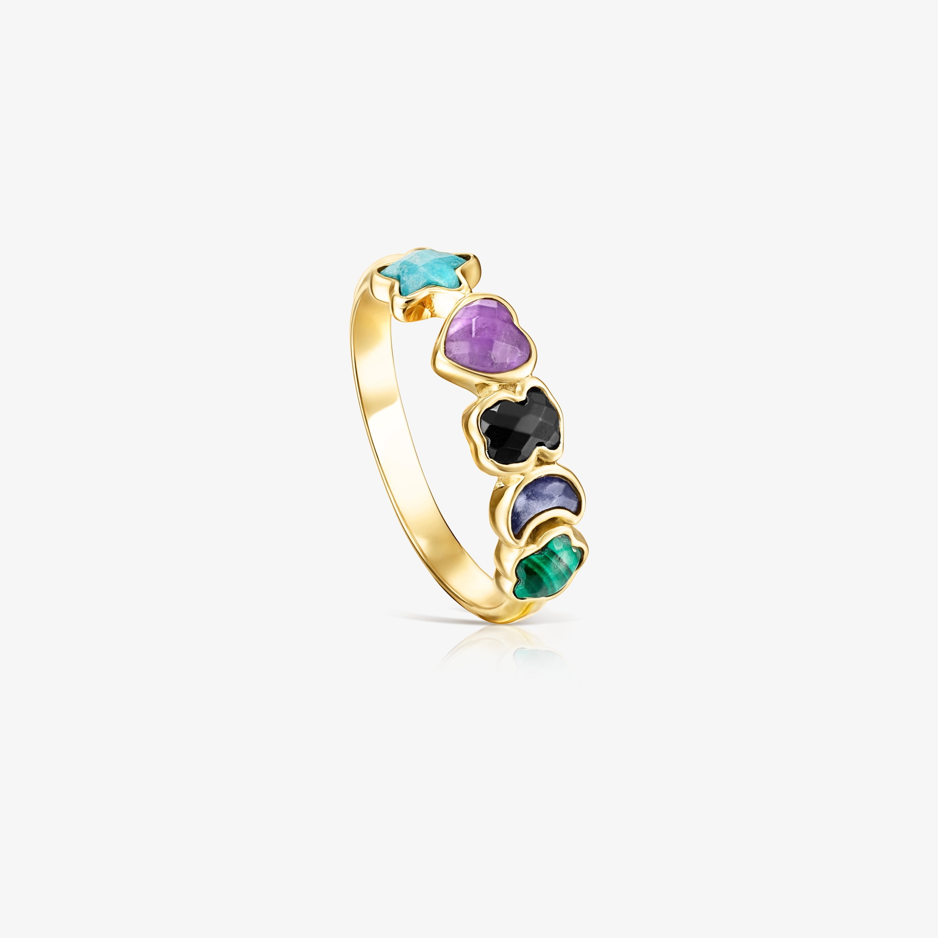 Glory Ring 18K gold vermeil with five multicolor Gemstones motifs