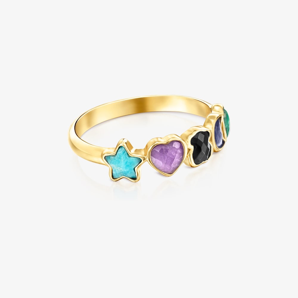Glory Ring in 18K gold vermeil with five multicolor Gemstones motifs