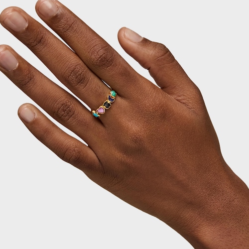 Glory Ring in Silver Vermeil with five multicolor Gemstones motifs