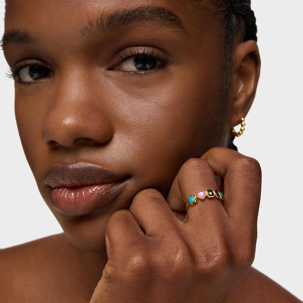 Glory Ring in 18K gold vermeil with five multicolor Gemstones motifs