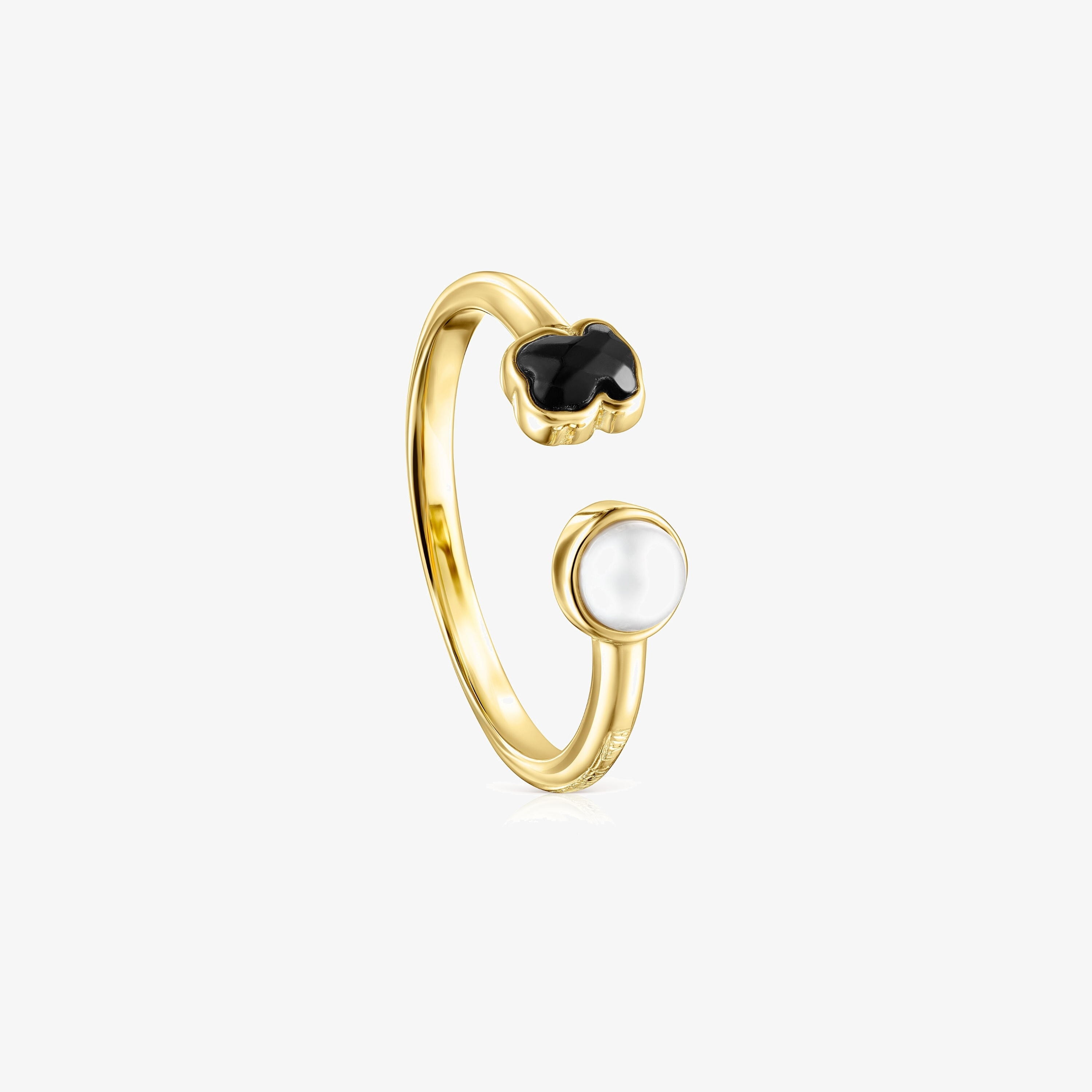 Glory Ring 18K gold vermeil with Onyx and Pearl
