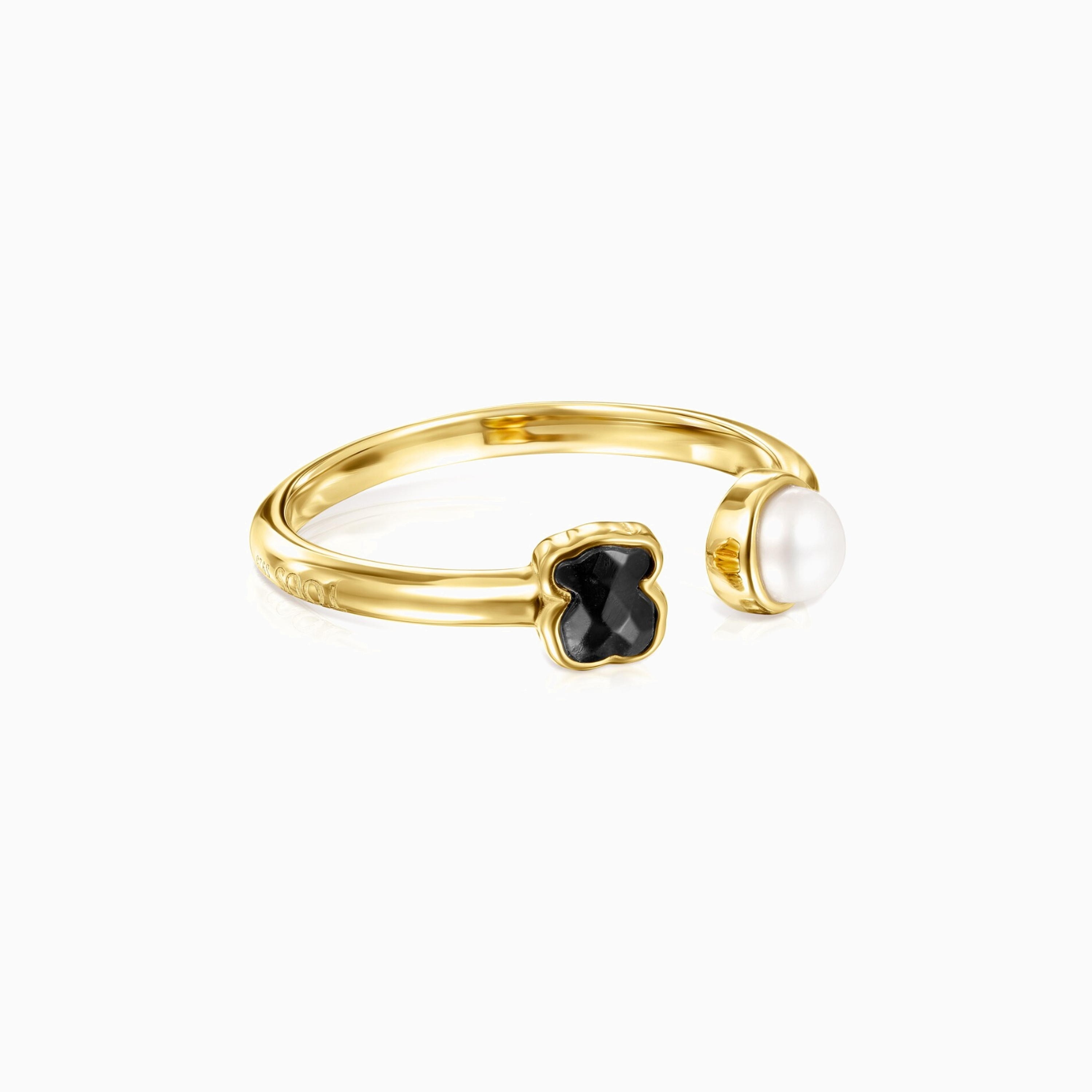 Glory Ring 18K gold vermeil with Onyx and Pearl