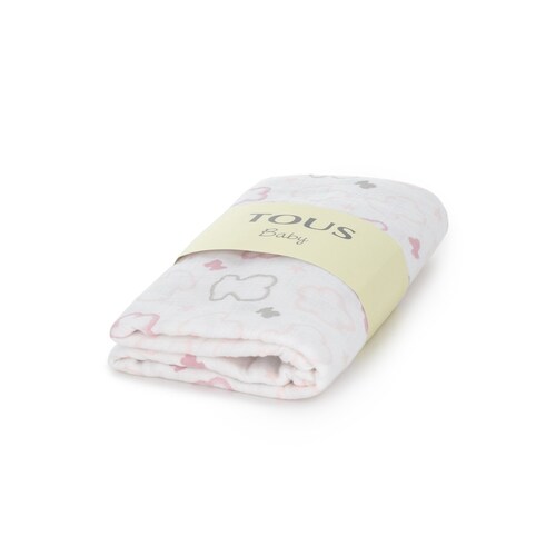 Muslin Blanket with Bears and Flowers in pink image number 0