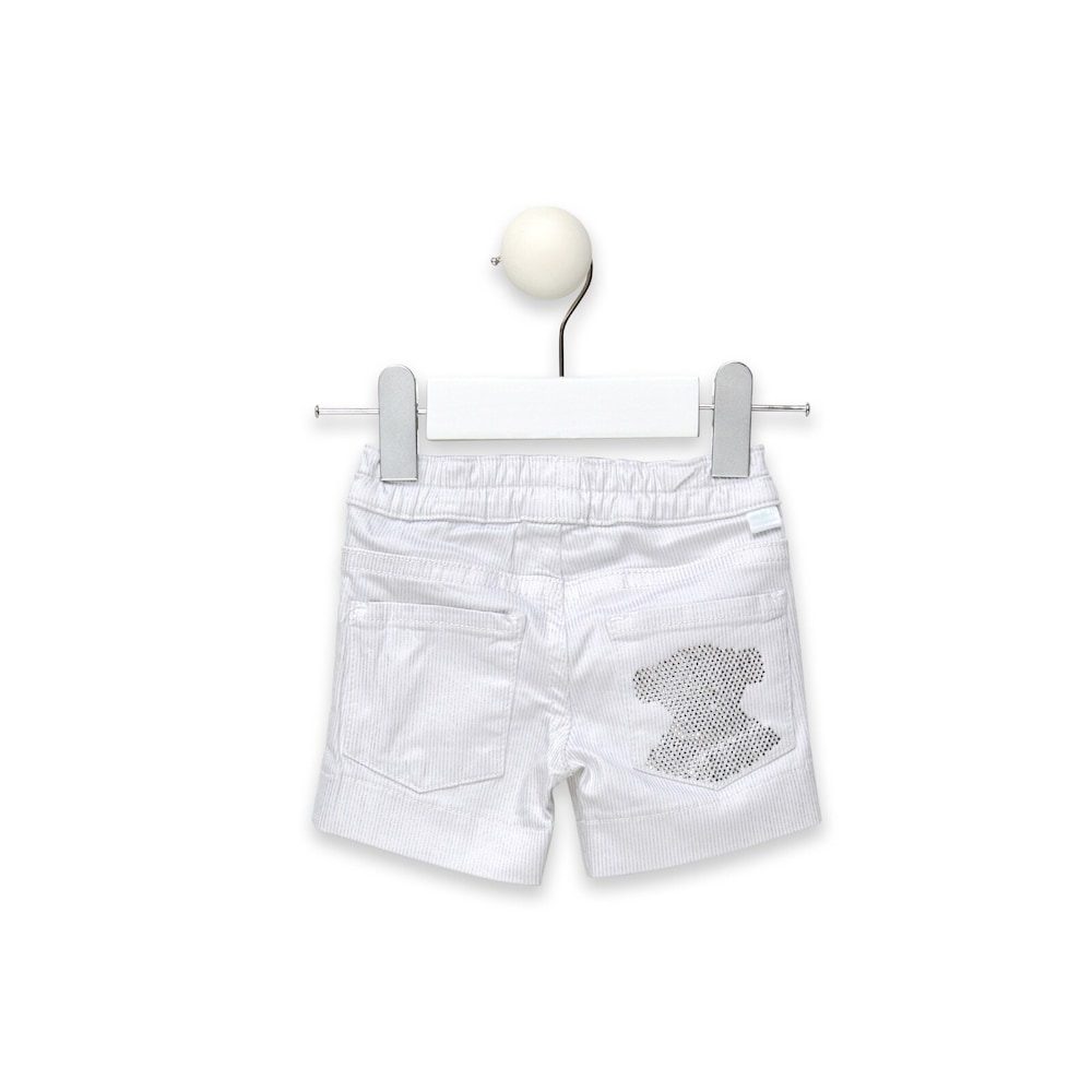 Strass bear micro-stripe girl's shorts in white