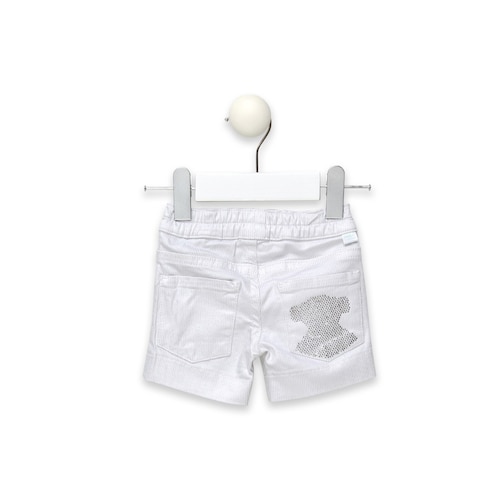 Short de menina microrriscas Urso strass branco
