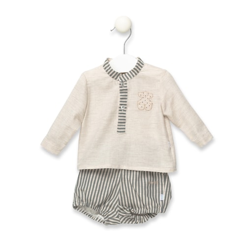 Class shirt and shorts set in Green/Beige