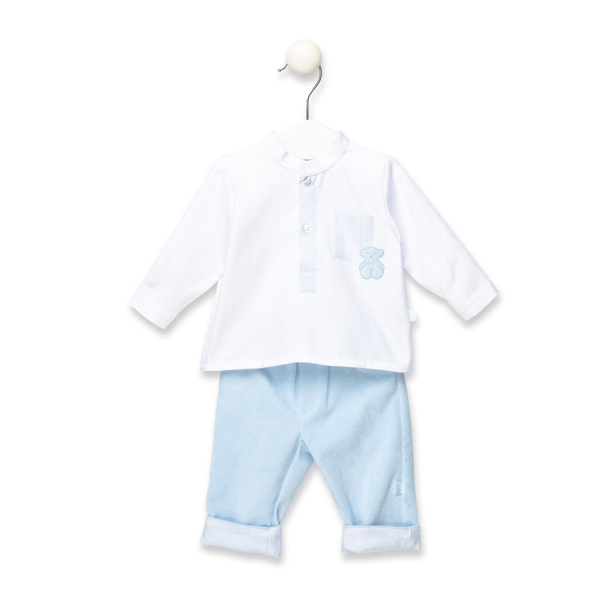 Conjunto Camisa Y Pantalón Cord Blanco Azul Cel - Único