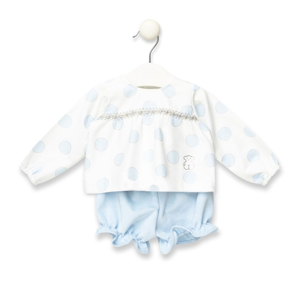 Orbed blouse and nappy cover briefs set in Sky Blu