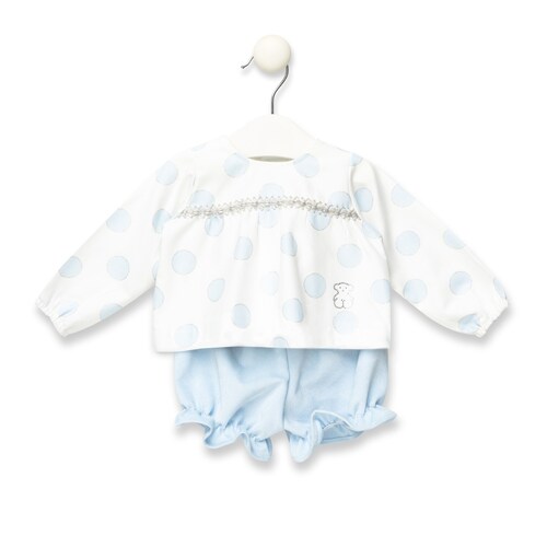 Orbed blouse and nappy cover briefs set in Sky Blu
