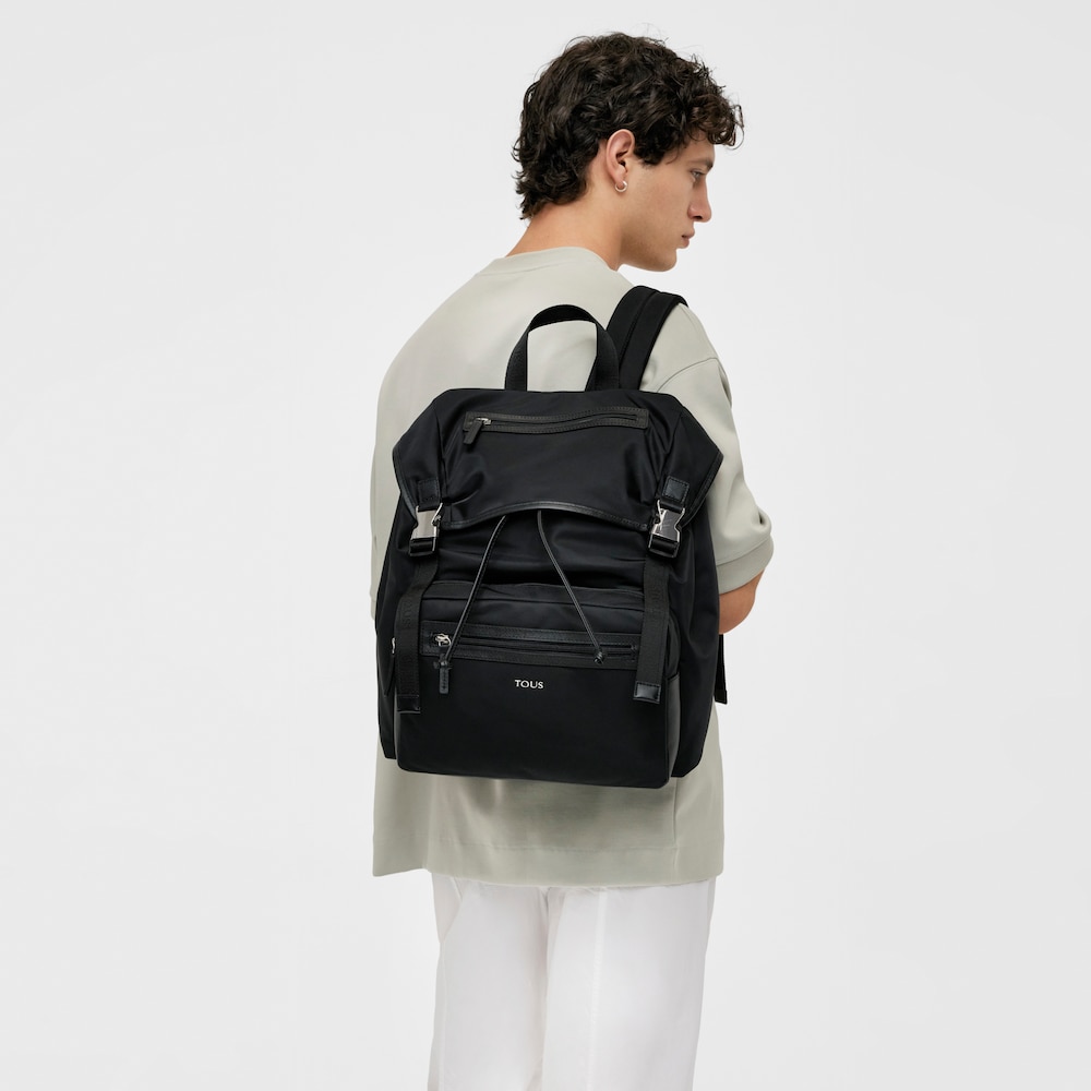 Black Nylon New Berlin Backpack with flap