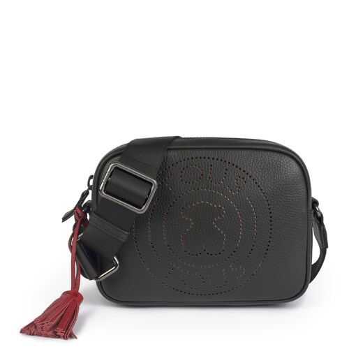 Bandolera peque&ntilde;a Leissa negra de piel