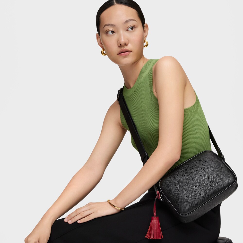 Bandolera peque&ntilde;a Leissa negra de piel