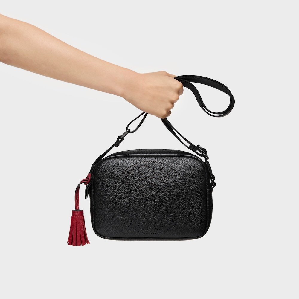 Bandolera peque&ntilde;a Leissa negra de piel