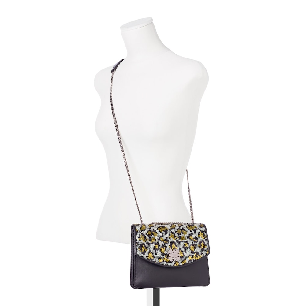 Bandolera pequeña Liz Wild Sequins negra de piel image number 3