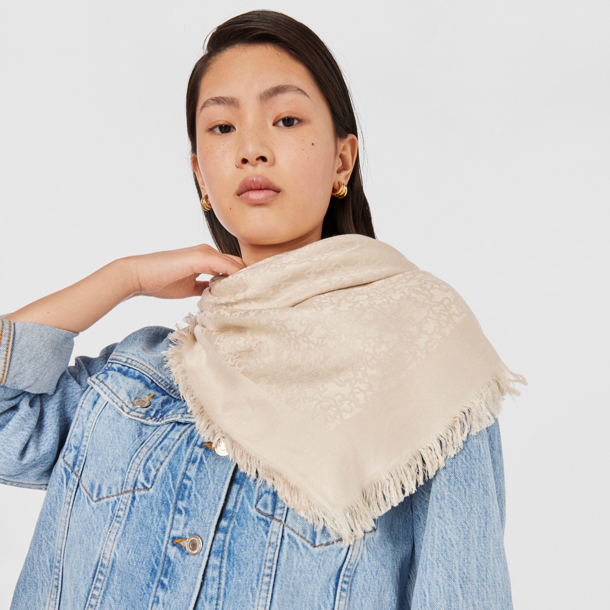 Beige Kaos Mini Jacquard Scarf