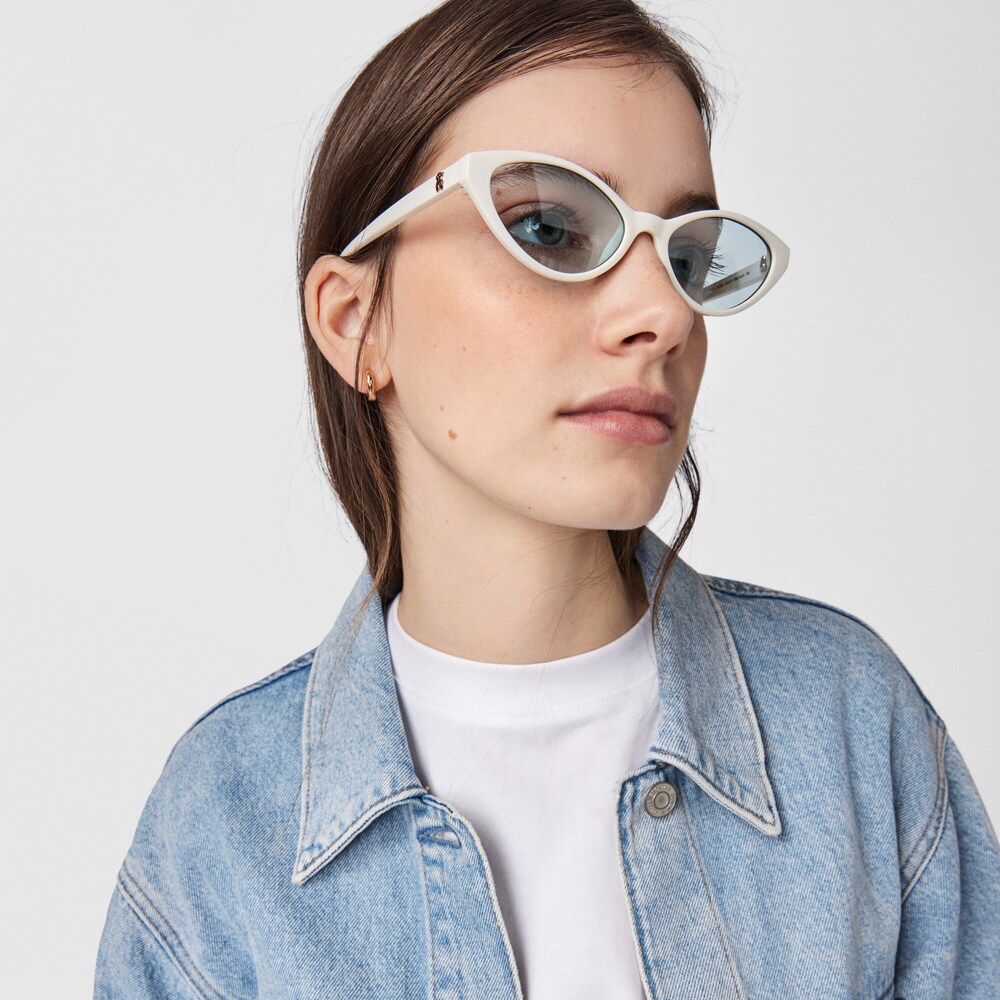 White Acetate Bear Cat Eye Sunglasses image number 4